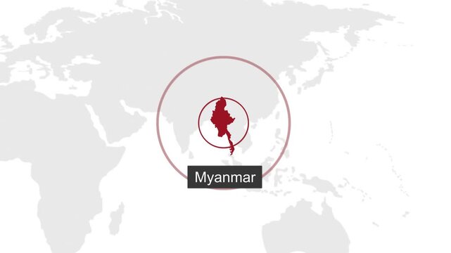 Myanmar Location on Dark Theme World Map Animation