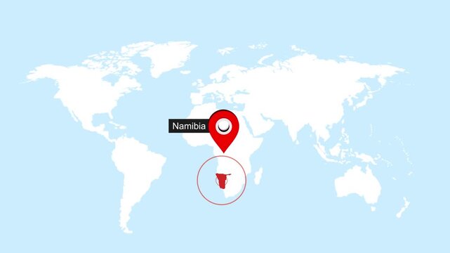 Namibia Map Pin Location Animation Global World Map Concept