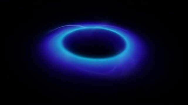 Abstract blue ring circle halo glow neon light dark black, glowing blue halo around dark oval void black space, neon blue halo black background, glowing oval ring, abstract light effect, dark space