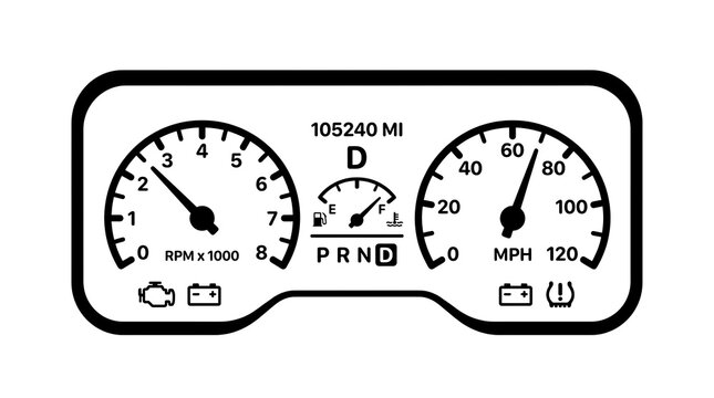 Car dashboard speedometer illustration.