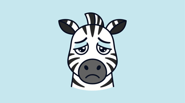 Sad Zebra Face Cartoon Animal Expression Cute Character Vector Illustration