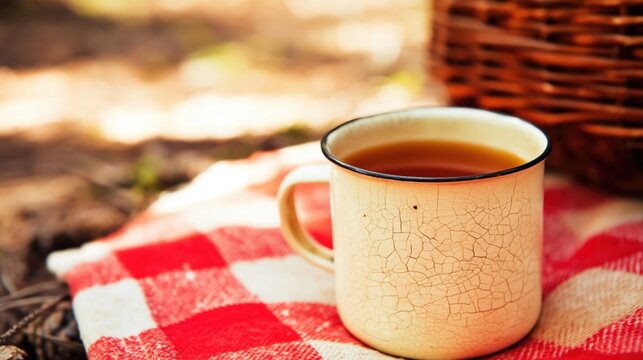 Cozy Picnic Scene with Tea Mug