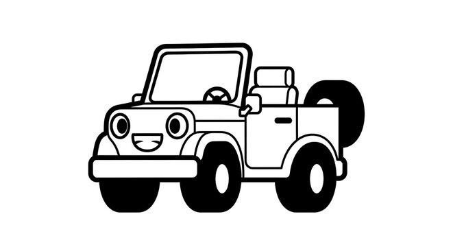 Black and white jeep illustration.