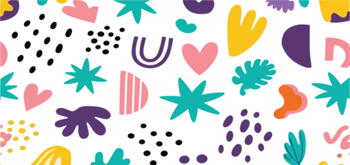 Fototapete Der Raum Muster  Colorful Abstract Shapes Pattern with Organic Elements, Hearts and Modern Minimal Decorative Illustration Background  © Sumon Creative