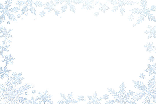 Snowflakes creating decorative border design, winter frost holiday frame with transparent background