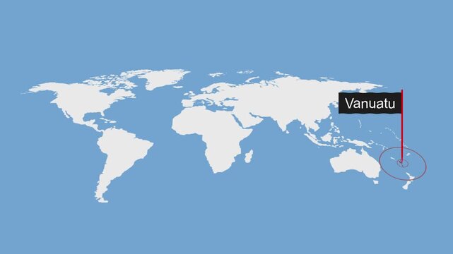 Vanuatu Geographic Location on Minimal World Map Animation