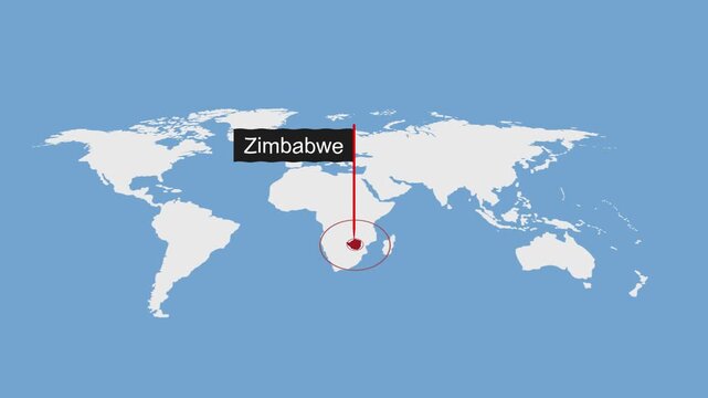 Zimbabwe Geographic Location on Minimal World Map Animation