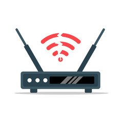 Fototapeta premium Wifi Router with Broken Signal Icon Representing No Internet Connection, Network Failure, and Disconnected Wireless Concept in Flat Vector Illustration Style