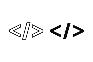 Obraz premium Coding symbols angle brackets slash outline and filled flat design vector illustration