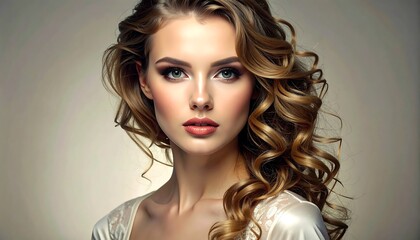 Fototapeta premium A beautiful woman with curly hair and makeup