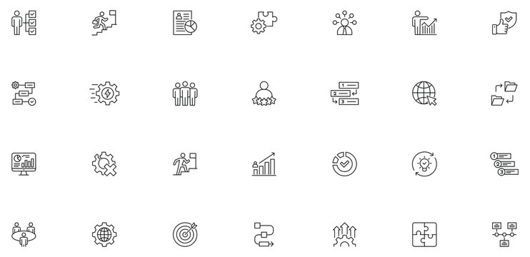Processing Optimization Workflow icon set. Outline Icon Collection. Editable stroke.