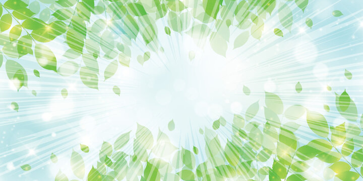 Bright Green Leaves Framing With Sunburst Background