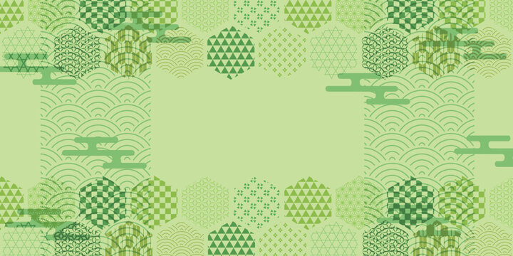 Traditional Japanese Green Geometric Pattern Frame Background
