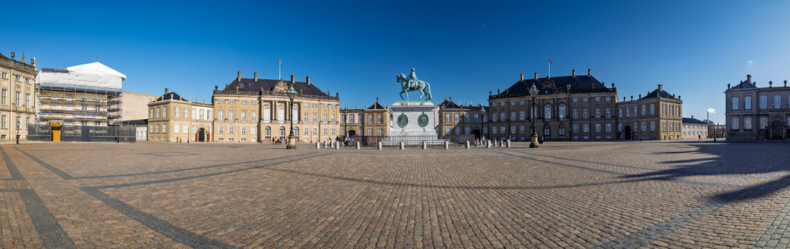 Amalienborg Palace Square Panorama on March 27, 2026 in Copenhagen, Denmark 