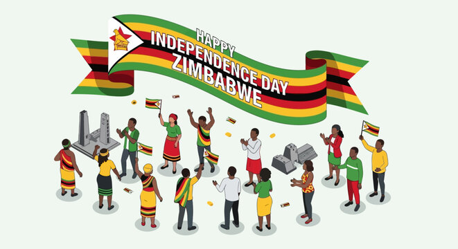 Zimbabwe Independence Day celebration with people waving flags.