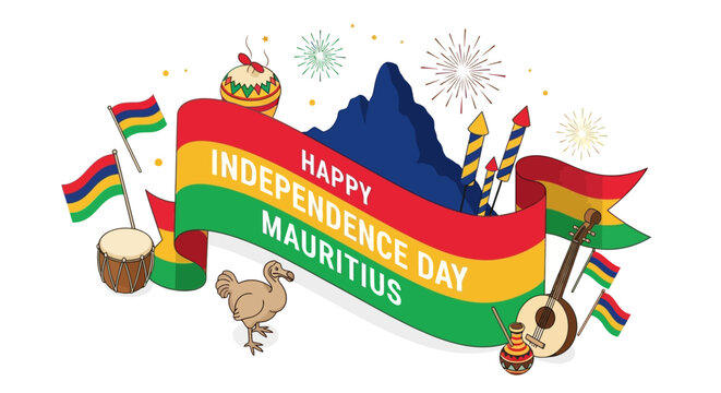 Happy Independence Day Mauritius vector illustration with national symbols.