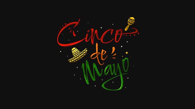 Cinco de mayo celebration with festive maraca and sombrero lettering. Perfect for mexican holiday designs, party invitations, and decorations.