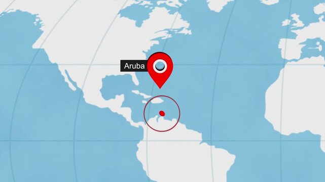 Aruba Location Highlight on World Map with Circle Marker