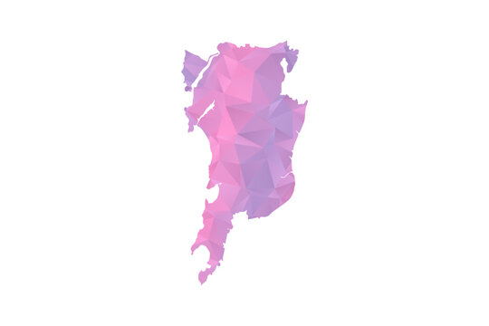 Mumbai Map - Polygon Style Vector Illustration in Pink and Purple Gradient, Low Poly Geometric Design, Isolated on White Background for Infographics and Education.