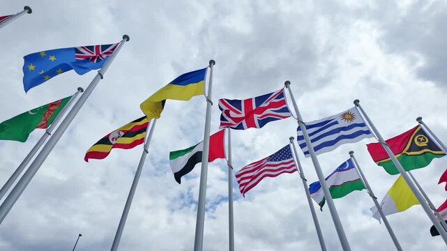 Flags of the world fluttering in the wind
