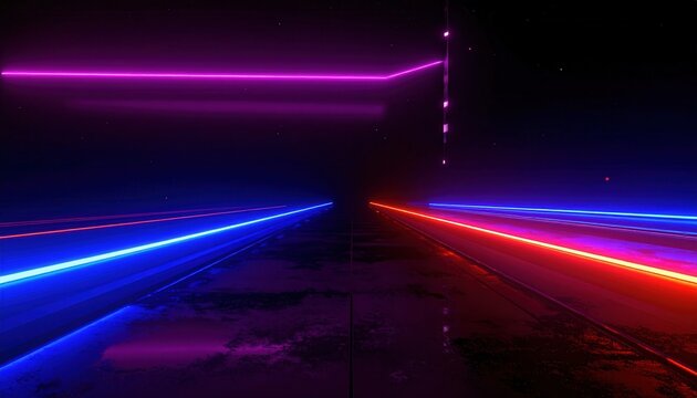 T&uacute;nel futurista com luzes de n&eacute;on vibrantes em azul, vermelho e roxo, criando uma sensa&ccedil;&atilde;o de velocidade e tecnologia abstrata.