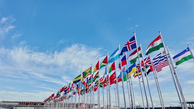 Flags of the world fluttering in the wind