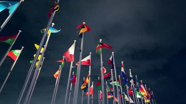 Flags of the world fluttering in the wind