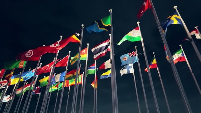風にはためく万国旗