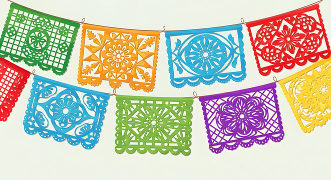 Colorful Mexican Papel Picado Bunting Banner for Festive Celebrations