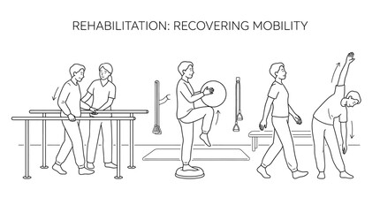 Obraz premium Rehabilitation recovering mobility physical therapy exercises.