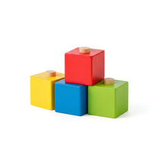 Naklejka premium Colorful wooden building blocks stacked in pyramid formation on white background for educational children toys and creative development concept photography
