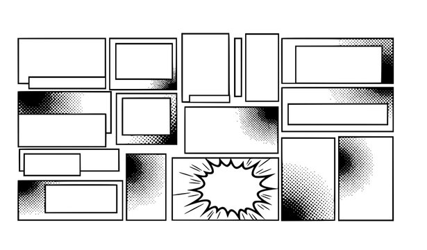 Minimal comic panel frames set black and white clean layout vector illustration template collection