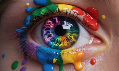 Fototapeta premium Surreal eye with barcode and colorful abstract design illustration
