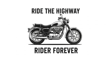 Classic Motorcycle on a White Background with Text. © Dodi