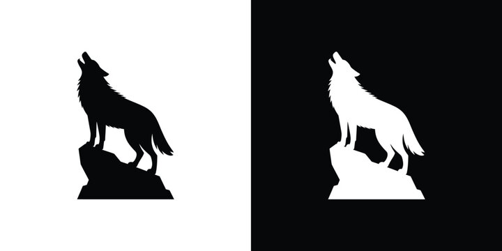 Black and white wolf silhouettes on rock formations