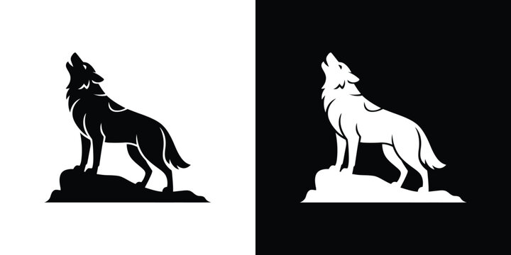 Black and white wolf silhouettes on contrasting backgrounds 5