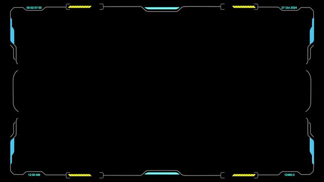Digital HUD futuristic motion graphic element cyber generated background. Technology hologram frame border and viewfinder element. Graphics around the edges for use in movies, games and animation