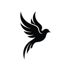 Fototapeta premium Black silhouette of a bird in flight white background