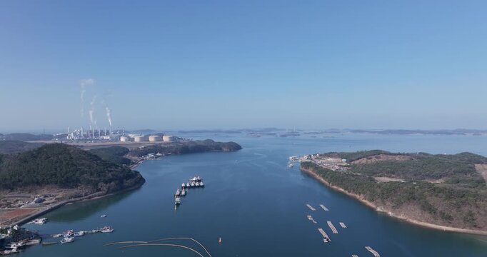 Aerial Drone Footage of Peaceful Ocheon Port and Chungcheong Suyeongseong Fortress, Boryeong, South Korea
