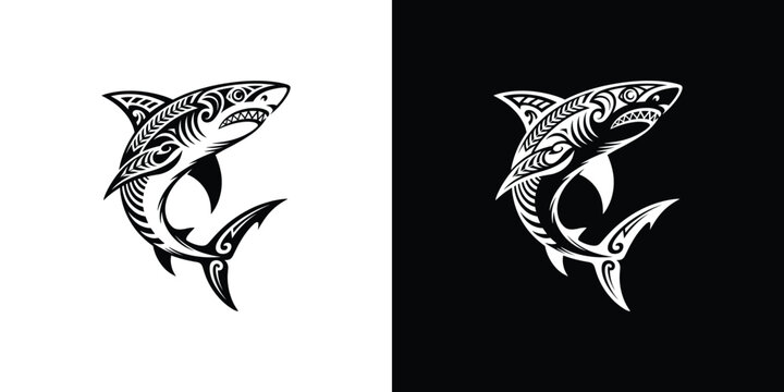 Tribal dolphin tattoo on white and black backgrounds