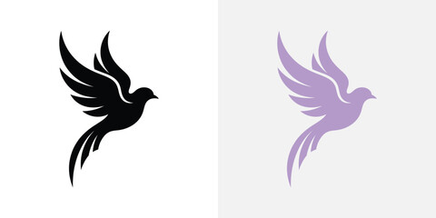 Fototapeta premium Black and purple bird silhouettes in flight flying