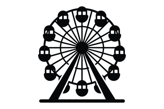 Amusement park ferris wheel silhouette icon for carnival fairground attractions
