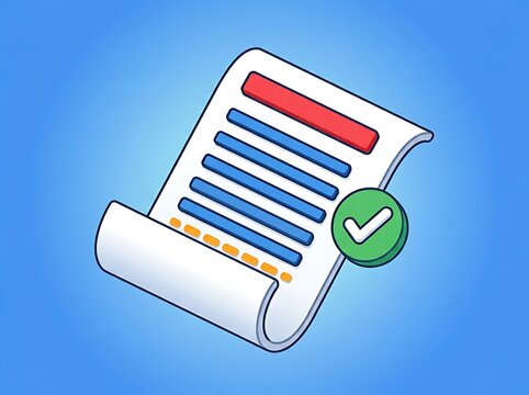 Checklist document with green checkmark on blue background  verification concept  approved list  task completion  document checklist