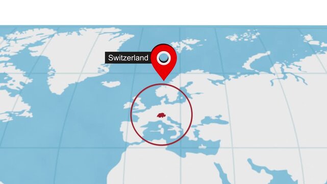 Switzerland City Location on World Map Animation Concept