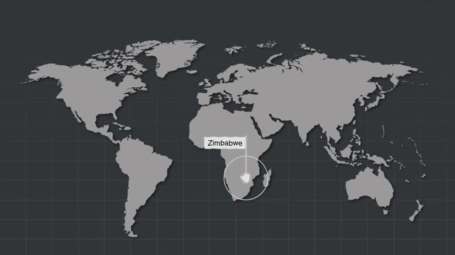 Zimbabwe Map Highlight Zoom Animation Geography Concept