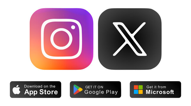 Social media icon set, social network logos, facebook, instagram, x, youtube, whatsapp, linkedIn, telegram, bluesky, tiktok. New Artificial Intelligence ai apps: chatgpt, deepseek, google gemini