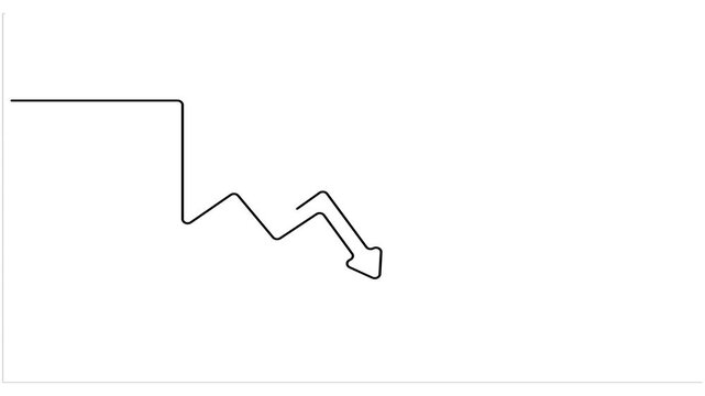 Animated self drawing Continuous one line drawing of Downward trend line, decreasing graph, arrow pointing down, business chart