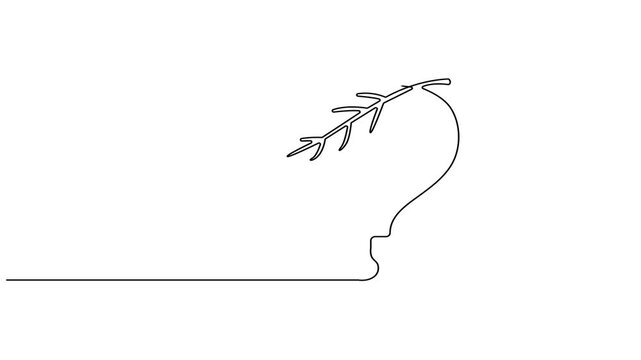 Animated self drawing Continuous one line drawing of Minimalist line art, continuous one line drawing, human head with leafy branch, simple elegant design, modern vector illustration