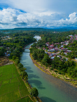 The beautiful aerial view of the morning on the beach with blue sea water in Kaur, Bengkulu, Indonesia