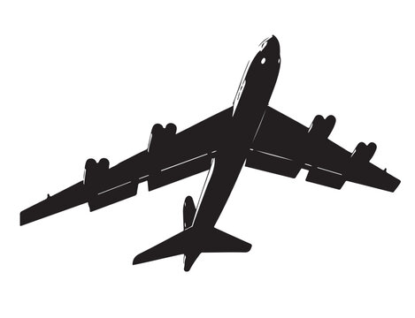 B-52 Bomber Aircraft Silhouette Vector &ndash; Military Strategic Plane Top View, Black 